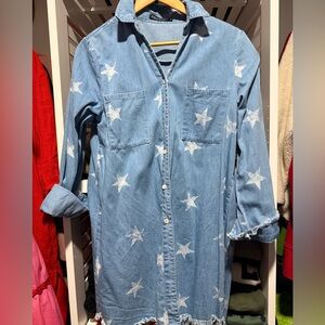 Star Patterned Denim Shirt Dress